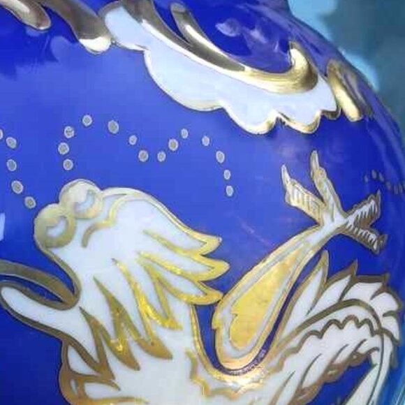 Cobalt Blue Gold Gilded Porcelain Vase W/Hand Painted Dragons RW Rudolf Wachter - Picture 6 of 11